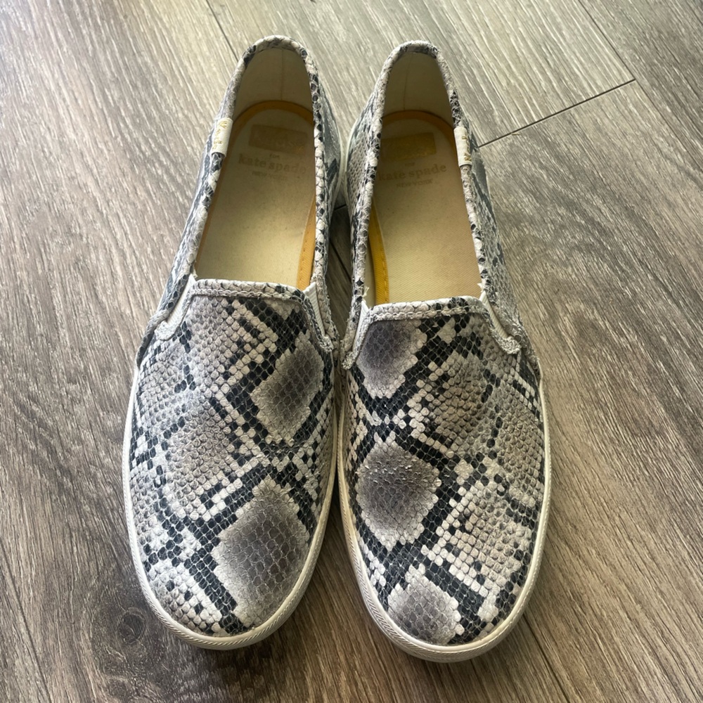 Snake-Print Slip-On Sneakers in Neutral Gray